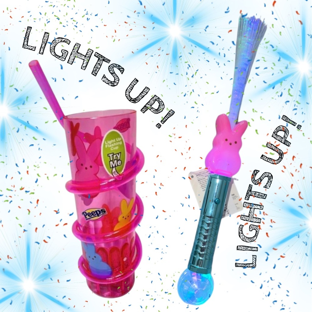 PINK Easter Peeps BUNDLE - Peeps LightUp Cup AND Peeps Bunny Fiber Optic Wand